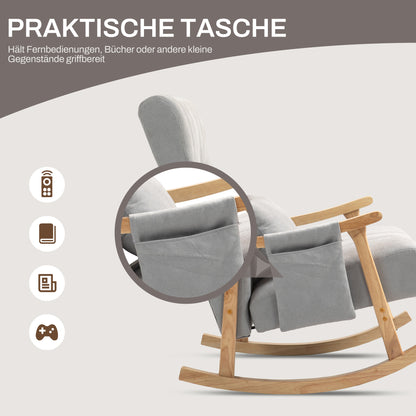 Rocking Chair Rocking Armchair with Backrest, Lumbar Pillow, Wooden Rockers, Armchair, Recliner with Linen Look Soft Rocking Chair Nursing Chair for Living Room, Bedroom Gray