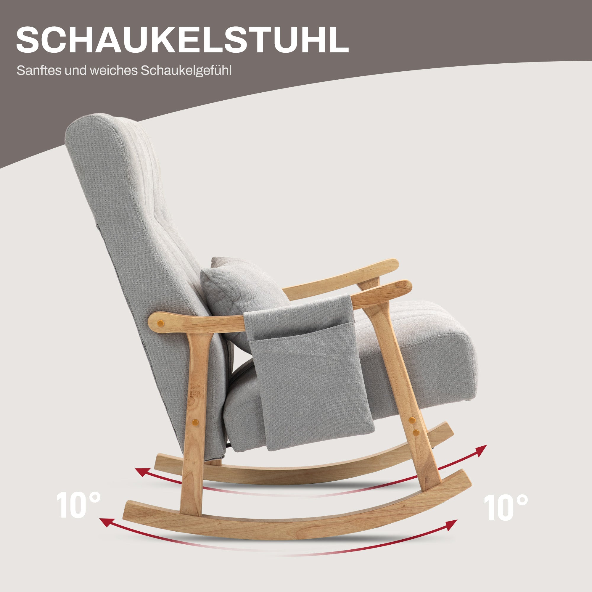 Rocking Chair Rocking Armchair with Backrest, Lumbar Pillow, Wooden Rockers, Armchair, Recliner with Linen Look Soft Rocking Chair Nursing Chair for Living Room, Bedroom Gray