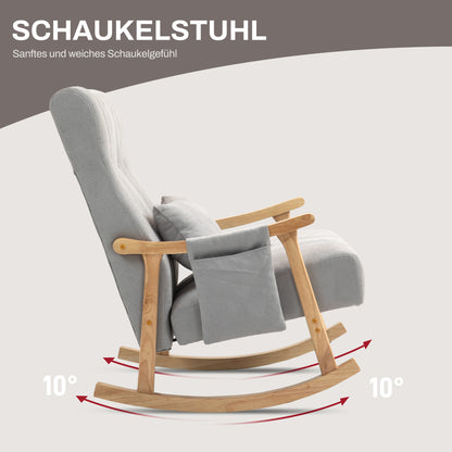 Rocking Chair Rocking Armchair with Backrest, Lumbar Pillow, Wooden Rockers, Armchair, Recliner with Linen Look Soft Rocking Chair Nursing Chair for Living Room, Bedroom Gray