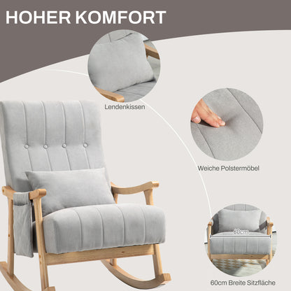 Rocking Chair Rocking Armchair with Backrest, Lumbar Pillow, Wooden Rockers, Armchair, Recliner with Linen Look Soft Rocking Chair Nursing Chair for Living Room, Bedroom Gray