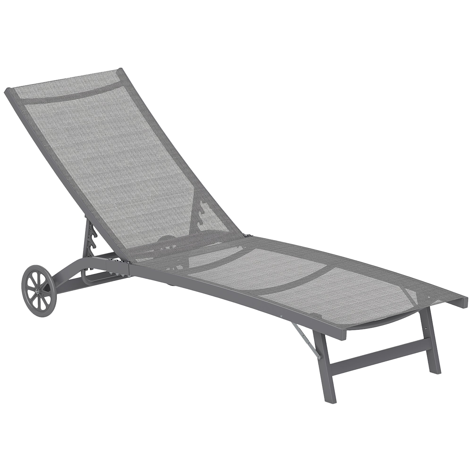 Sun Lounger with Wheels, Aluminum Garden Lounger with 5-Position Adjustable Backrest, Weather-Resistant Camping Lounger, Garden Chair up to 150 kg Load Capacity, for Garden Holidays Beach Pool, Dark Gray