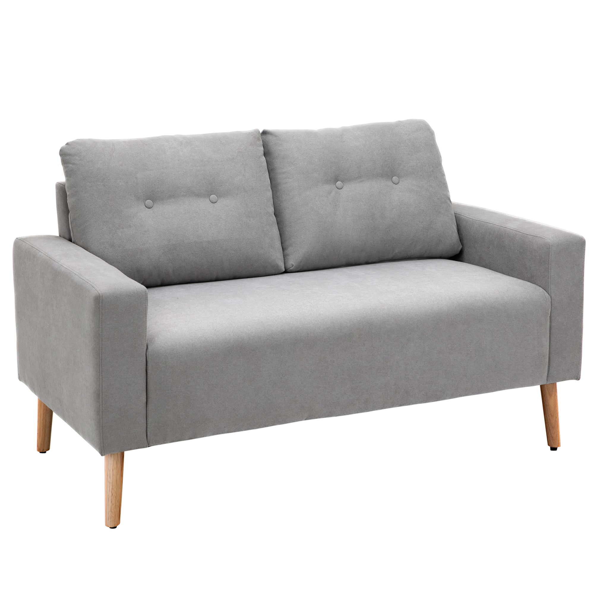 2-Seater Sofa Modern Upholstered in Polyester with 2 Cushions Armrests and Rubber Wood Legs for Bedroom Office 145x76x88 cm Gray