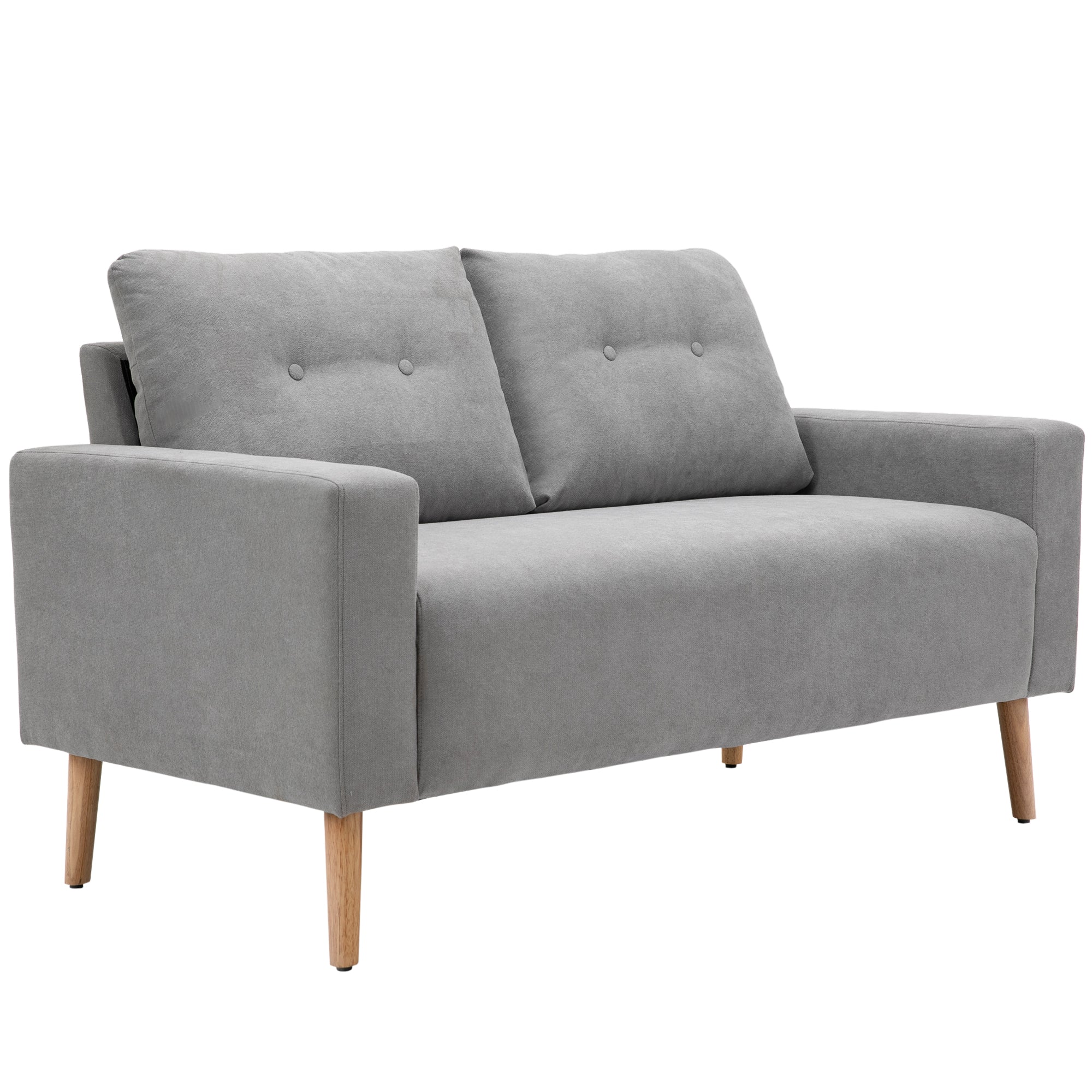 2-Seater Sofa Modern Upholstered in Polyester with 2 Cushions Armrests and Rubber Wood Legs for Bedroom Office 145x76x88 cm Gray