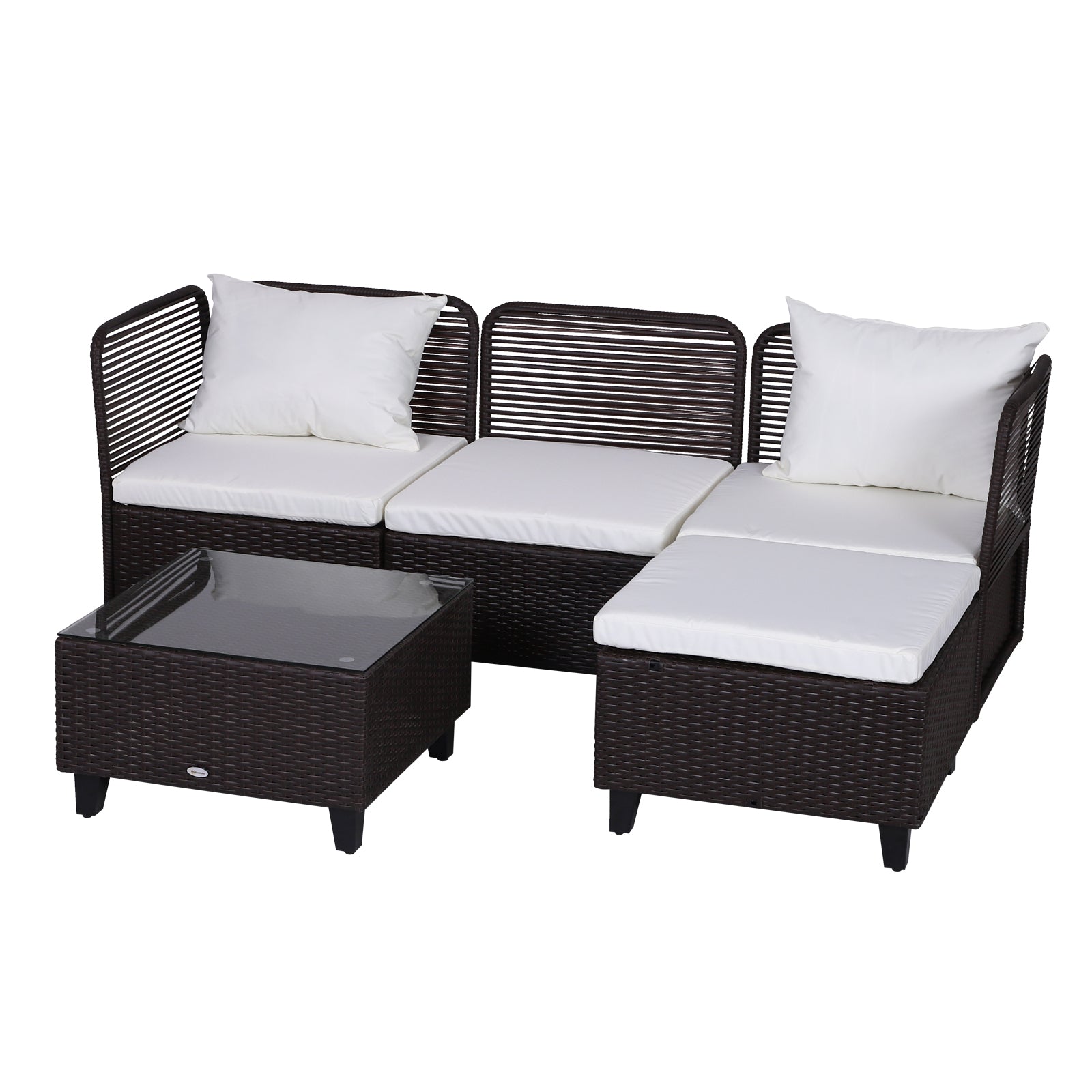 5-Piece Garden Furniture Set Glass-Topped Rattan 3 Armchairs 1 Footrest 1 Steel, Rattan