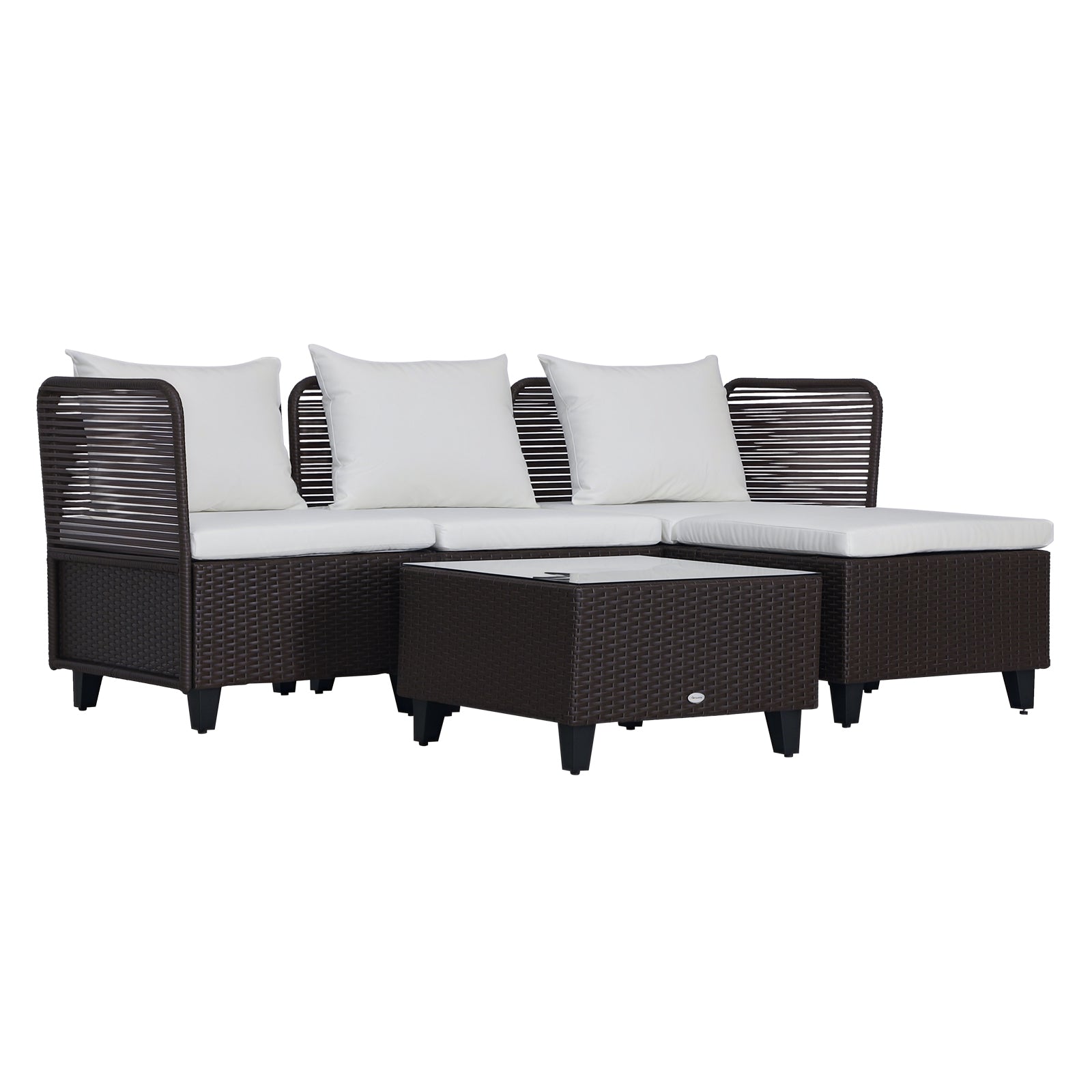 5-Piece Garden Furniture Set Glass-Topped Rattan 3 Armchairs 1 Footrest 1 Steel, Rattan
