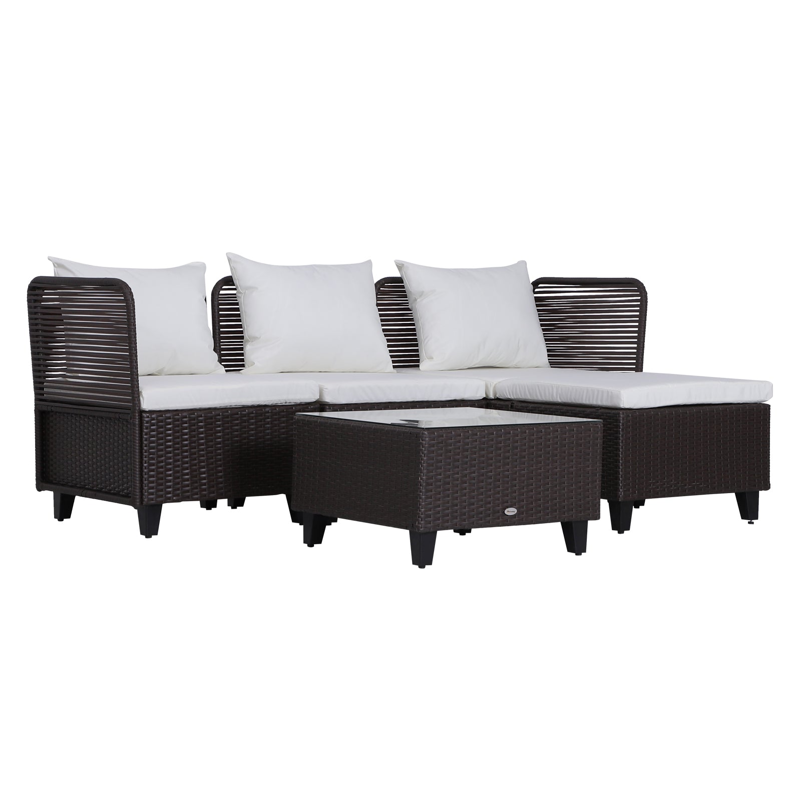 5-Piece Garden Furniture Set Glass-Topped Rattan 3 Armchairs 1 Footrest 1 Steel, Rattan