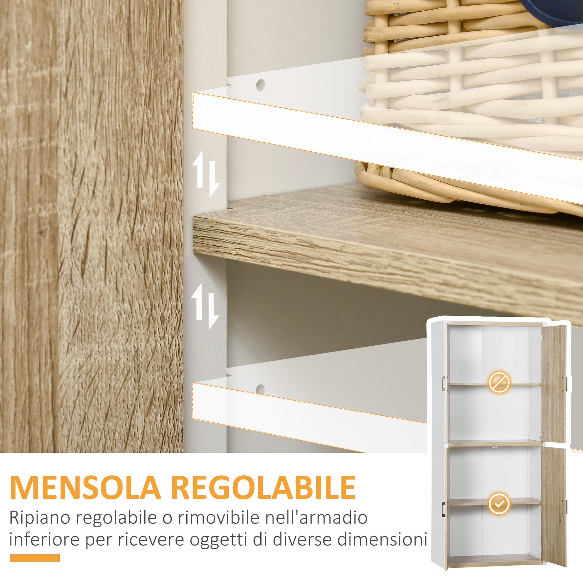Kitchen Pantry Cabinet with 4 Adjustable Shelves, MDF Kitchen Pantry Cabinet, 4 Doors and Anti-Tipping Device, 80x40x182cm, Natural Wood and White