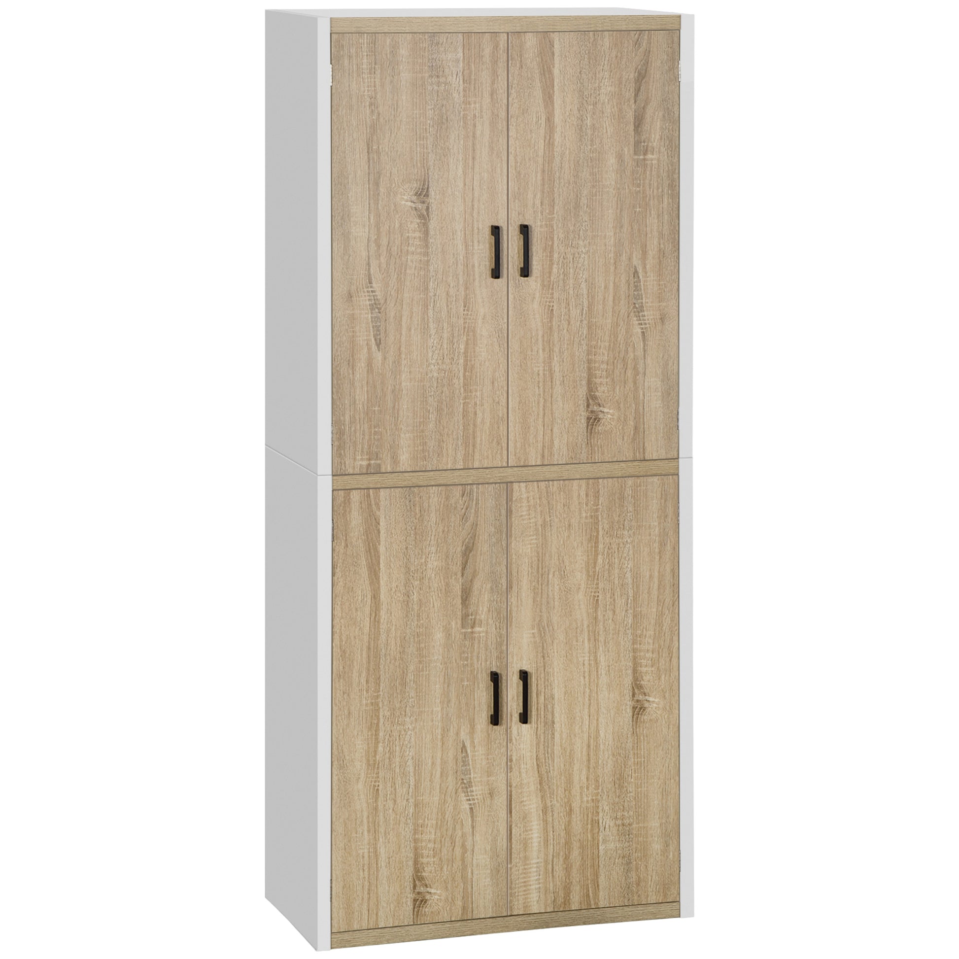 Kitchen Pantry Cabinet with 4 Adjustable Shelves, MDF Kitchen Pantry Cabinet, 4 Doors and Anti-Tipping Device, 80x40x182cm, Natural Wood and White