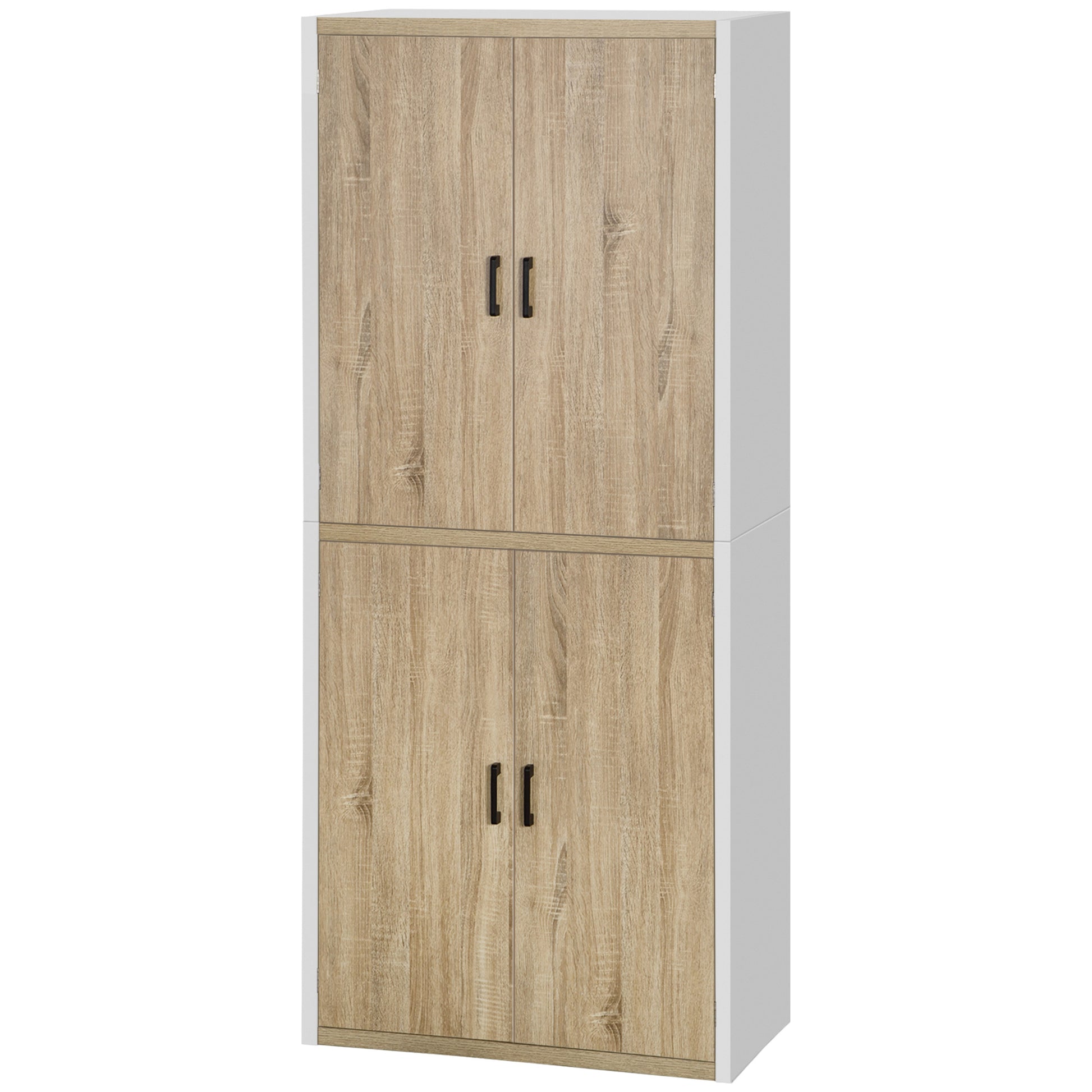 Kitchen Pantry Cabinet with 4 Adjustable Shelves, MDF Kitchen Pantry Cabinet, 4 Doors and Anti-Tipping Device, 80x40x182cm, Natural Wood and White