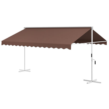 Freestanding Awning Awning 4.5 x 3.4m Patio Cover Garden Awning with Folding Arm Crank Terrace Brown Aluminum Metal