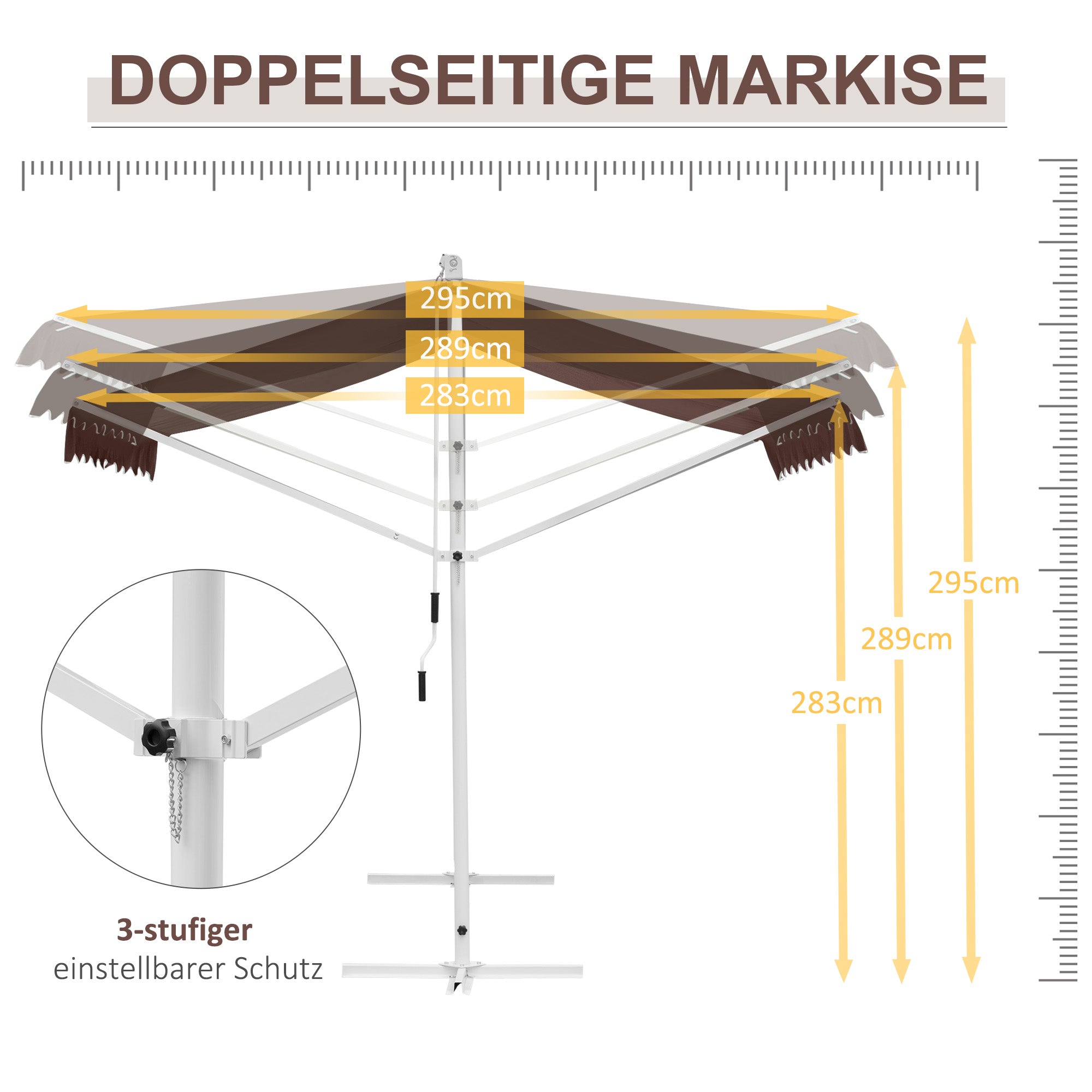 Freestanding Awning Awning 4.5 x 3.4m Patio Cover Garden Awning with Folding Arm Crank Terrace Brown Aluminum Metal