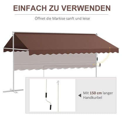 Freestanding Awning Awning 4.5 x 3.4m Patio Cover Garden Awning with Folding Arm Crank Terrace Brown Aluminum Metal