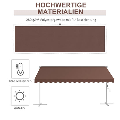 Freestanding Awning Awning 4.5 x 3.4m Patio Cover Garden Awning with Folding Arm Crank Terrace Brown Aluminum Metal