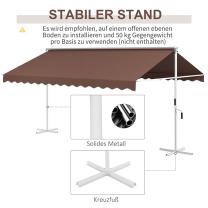 Freestanding Awning Awning 4.5 x 3.4m Patio Cover Garden Awning with Folding Arm Crank Terrace Brown Aluminum Metal