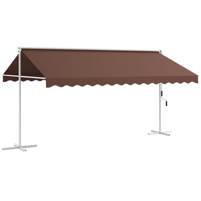 Freestanding Awning Awning 4.5 x 3.4m Patio Cover Garden Awning with Folding Arm Crank Terrace Brown Aluminum Metal