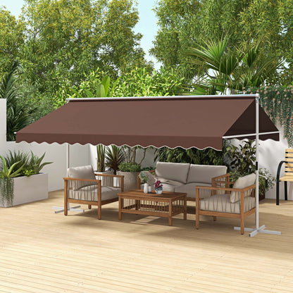 Freestanding Awning Awning 4.5 x 3.4m Patio Cover Garden Awning with Folding Arm Crank Terrace Brown Aluminum Metal
