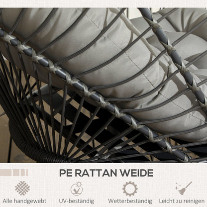 Rattan Hanging Chair Swing Basket Height 194 cm Indoor Outdoor including Stand, Foldable Hanging Basket, Cushion, for Patio, Garden up to 100 kg, Light Gray