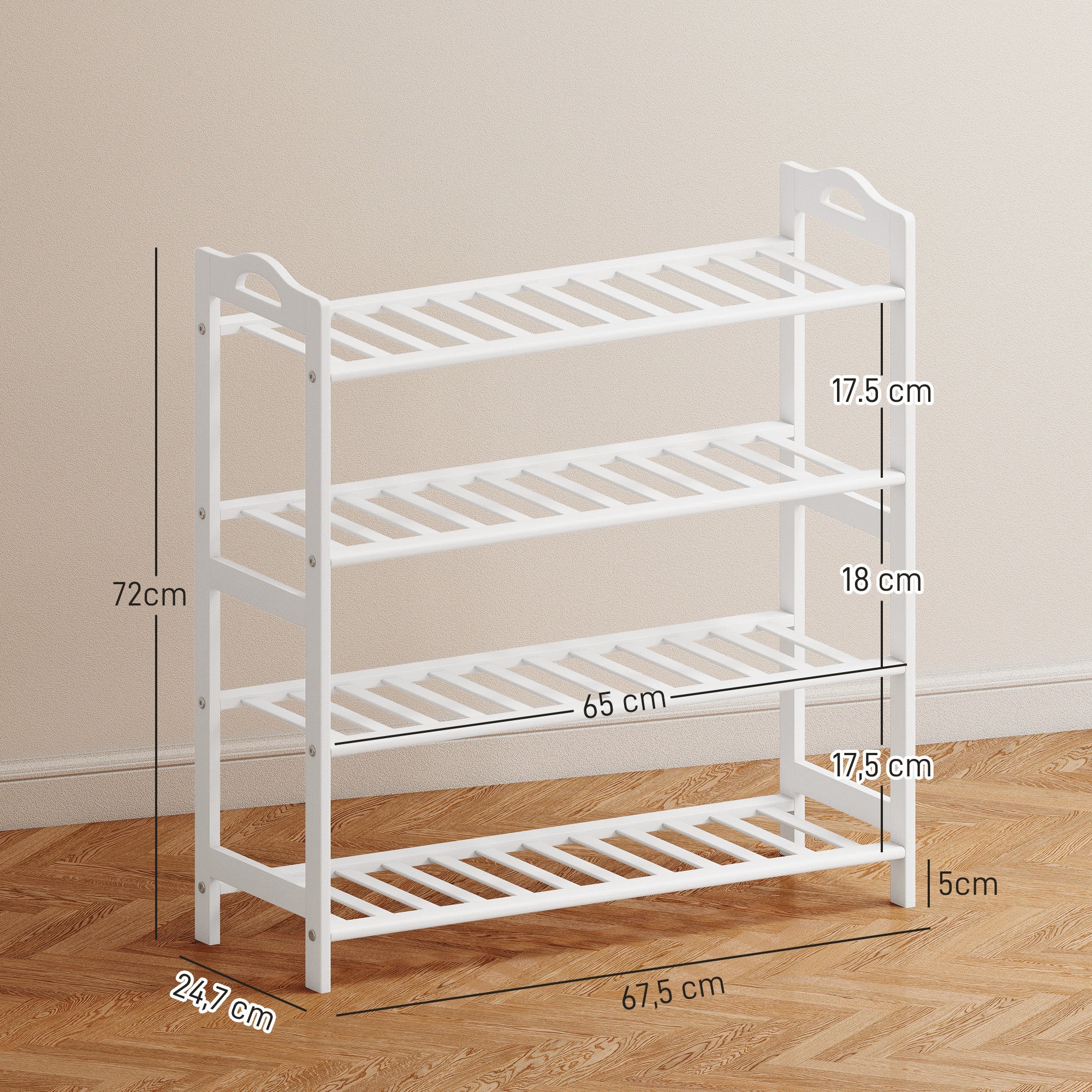 4-Level Bamboo Shoe Rack Shoe Shelf for 12 Pairs of Shoes for Entryway Hallway Bedroom 67.5x24.7x72 cm White