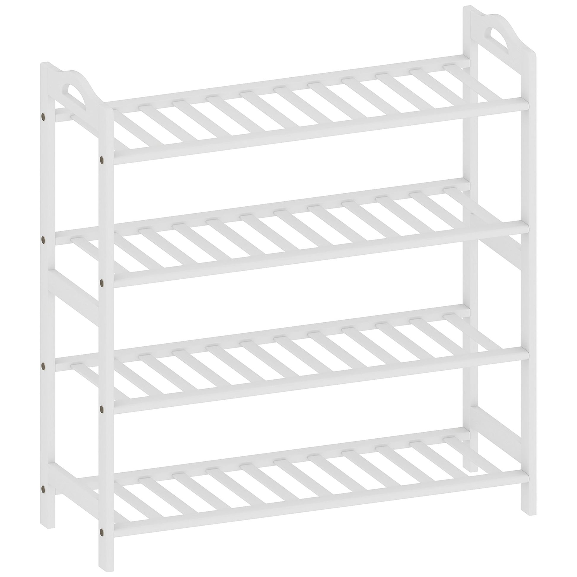 4-Level Bamboo Shoe Rack Shoe Shelf for 12 Pairs of Shoes for Entryway Hallway Bedroom 67.5x24.7x72 cm White