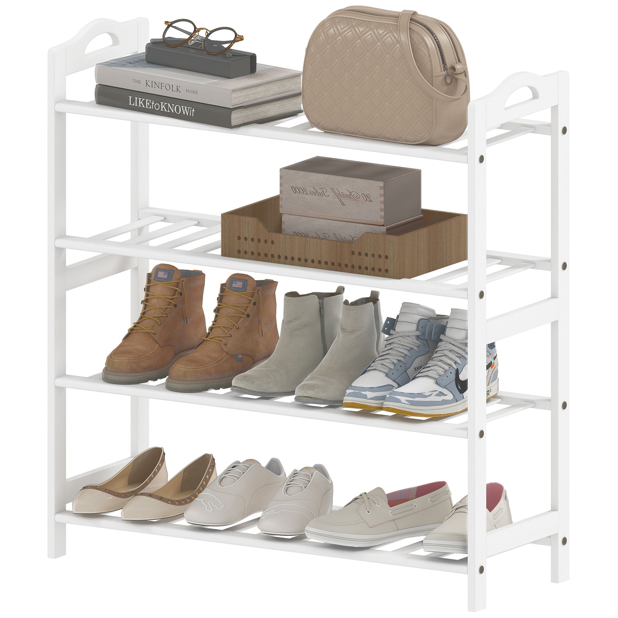 4-Level Bamboo Shoe Rack Shoe Shelf for 12 Pairs of Shoes for Entryway Hallway Bedroom 67.5x24.7x72 cm White