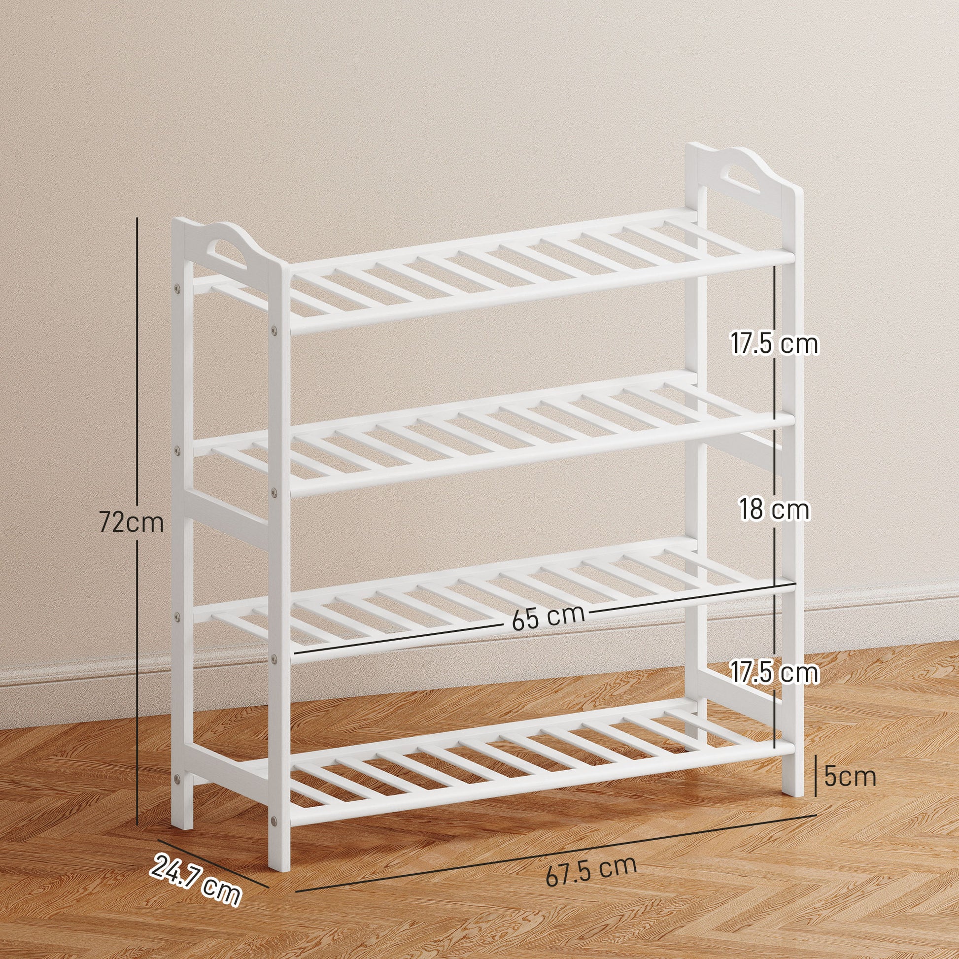 4-Level Bamboo Shoe Rack Shoe Shelf for 12 Pairs of Shoes for Entryway Hallway Bedroom 67.5x24.7x72 cm White