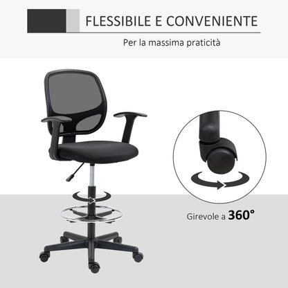 Adjustable Height Office Chair with Armrests, Swivel Wheels, and Foam-padded Seat, 60x56x110-132cm, Black