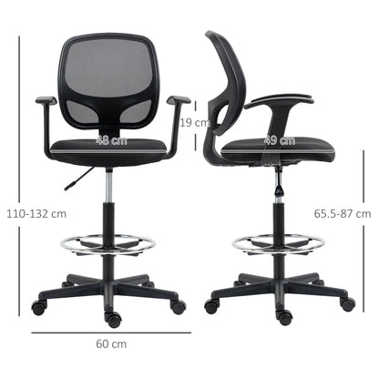 Adjustable Height Office Chair with Armrests, Swivel Wheels, and Foam-padded Seat, 60x56x110-132cm, Black