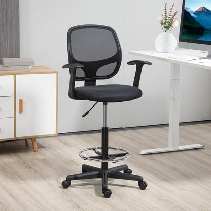 Adjustable Height Office Chair with Armrests, Swivel Wheels, and Foam-padded Seat, 60x56x110-132cm, Black