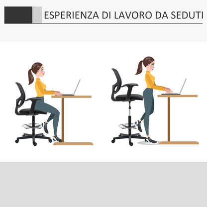 Adjustable Height Office Chair with Armrests, Swivel Wheels, and Foam-padded Seat, 60x56x110-132cm, Black