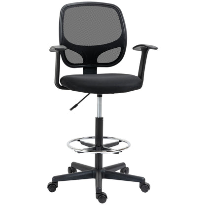 Adjustable Height Office Chair with Armrests, Swivel Wheels, and Foam-padded Seat, 60x56x110-132cm, Black