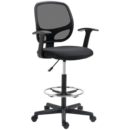 Adjustable Height Office Chair with Armrests, Swivel Wheels, and Foam-padded Seat, 60x56x110-132cm, Black