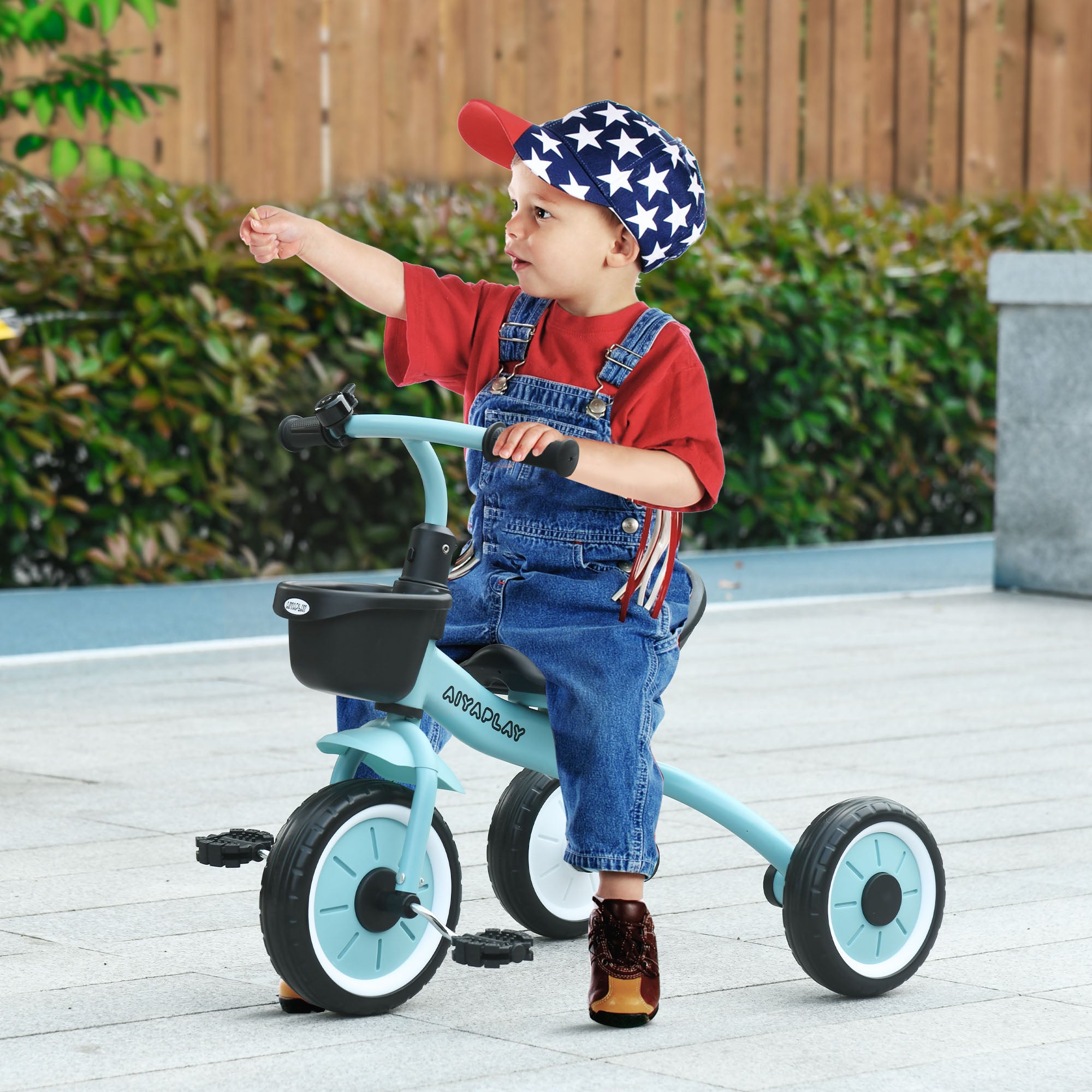 Tricycle, Kids Bike with Adjustable Seat, Balance Bike with Bike Basket, Bell, Children's Bike with Pedals, Balance Bike for Kids 2-5 Years, Metal, Blue
