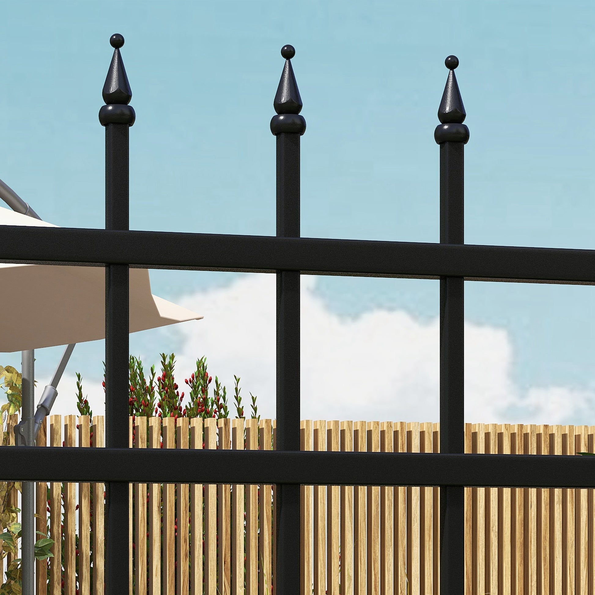 Garden Gate Made of Galvanized Steel, Gate with Lock, Door Handle, Key, Fence Gate for Garden, 107 x 204 cm, Black