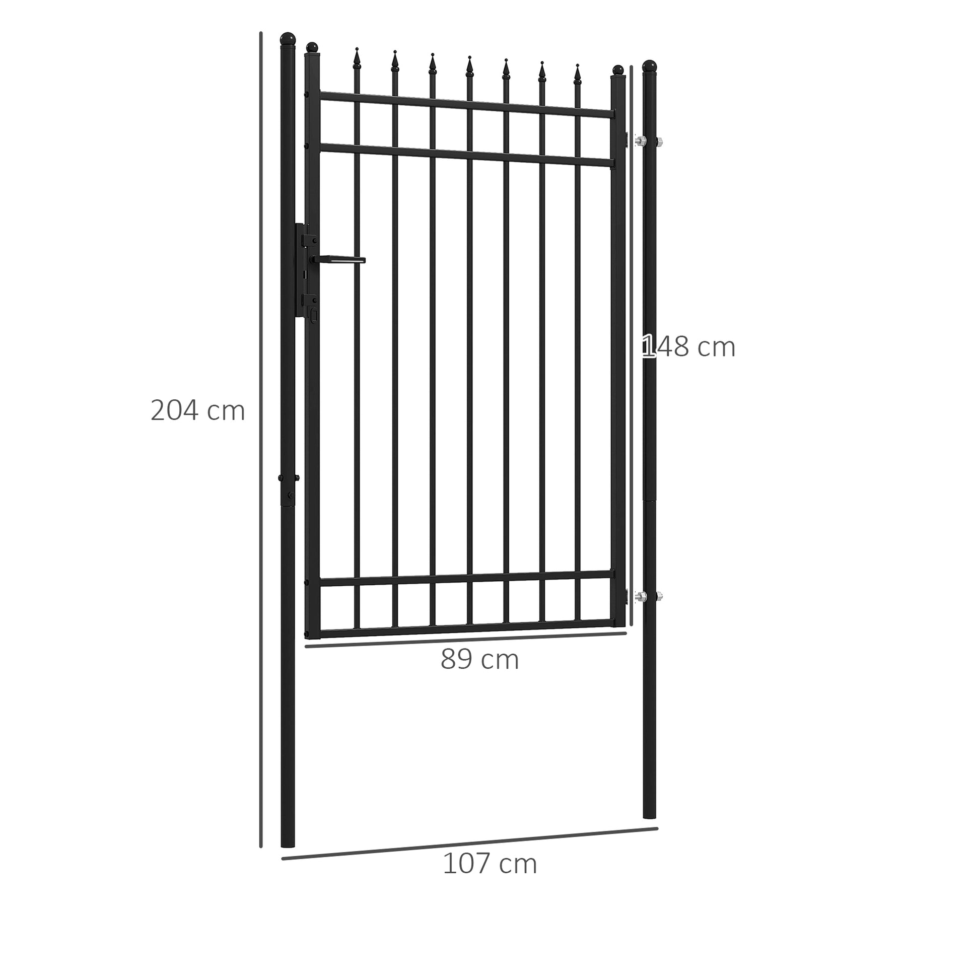 Garden Gate Made of Galvanized Steel, Gate with Lock, Door Handle, Key, Fence Gate for Garden, 107 x 204 cm, Black