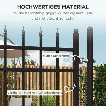 Garden Gate Made of Galvanized Steel, Gate with Lock, Door Handle, Key, Fence Gate for Garden, 107 x 204 cm, Black