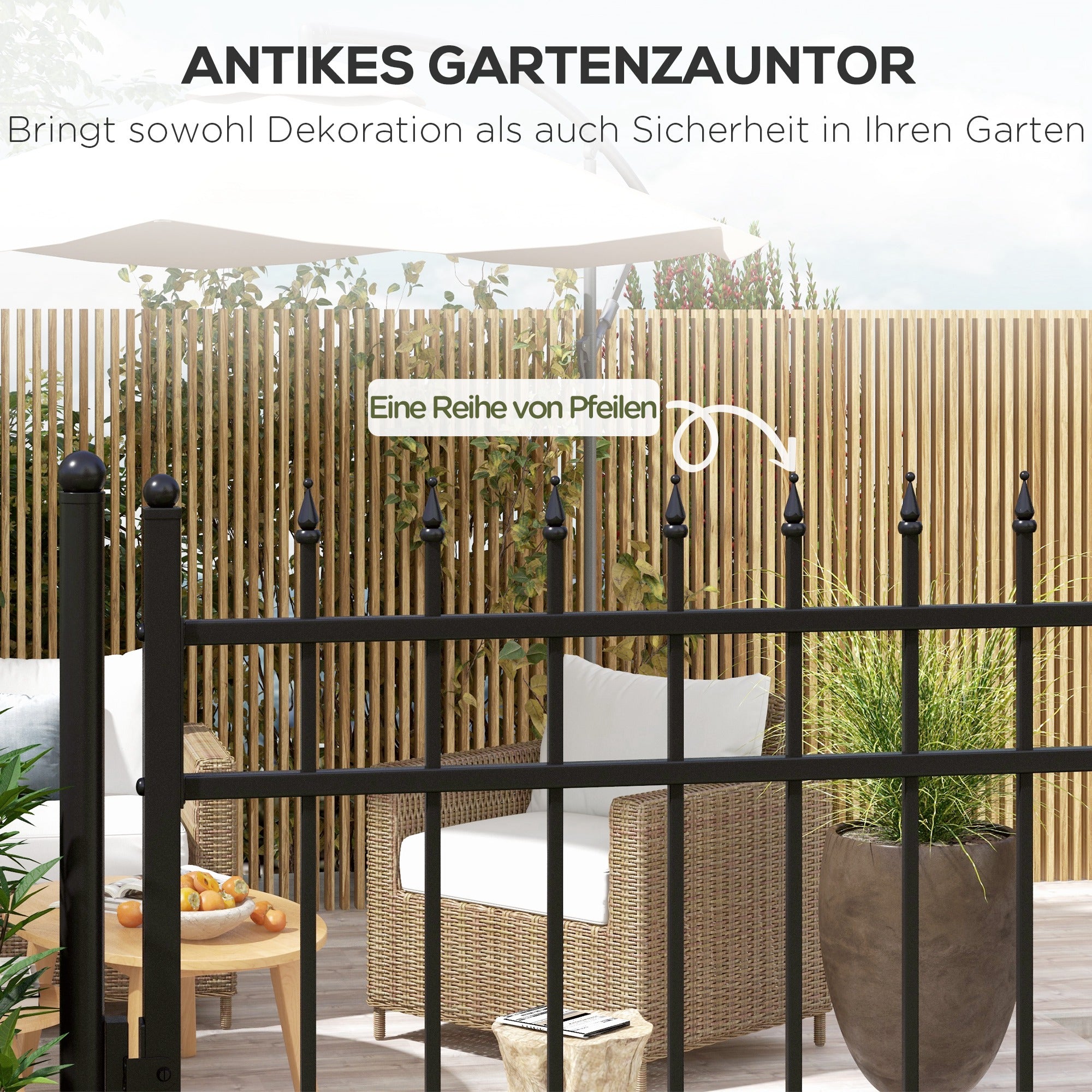 Garden Gate Made of Galvanized Steel, Gate with Lock, Door Handle, Key, Fence Gate for Garden, 107 x 204 cm, Black