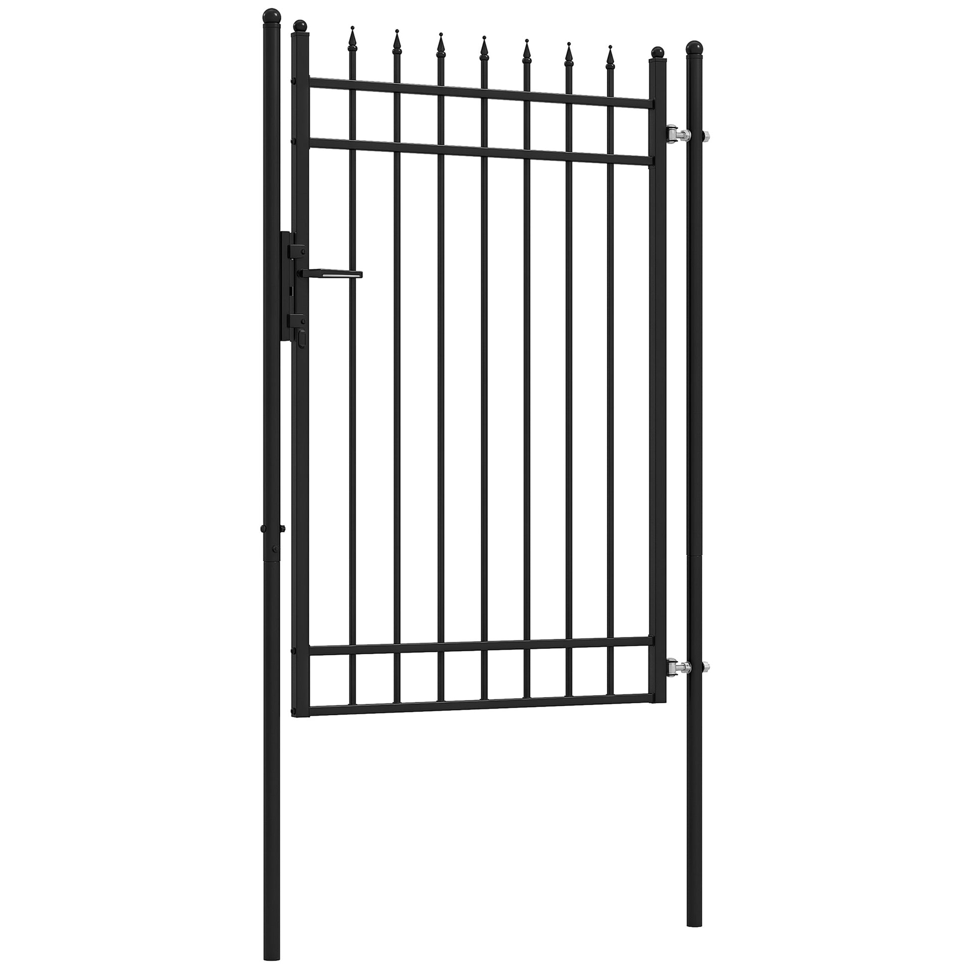 Garden Gate Made of Galvanized Steel, Gate with Lock, Door Handle, Key, Fence Gate for Garden, 107 x 204 cm, Black
