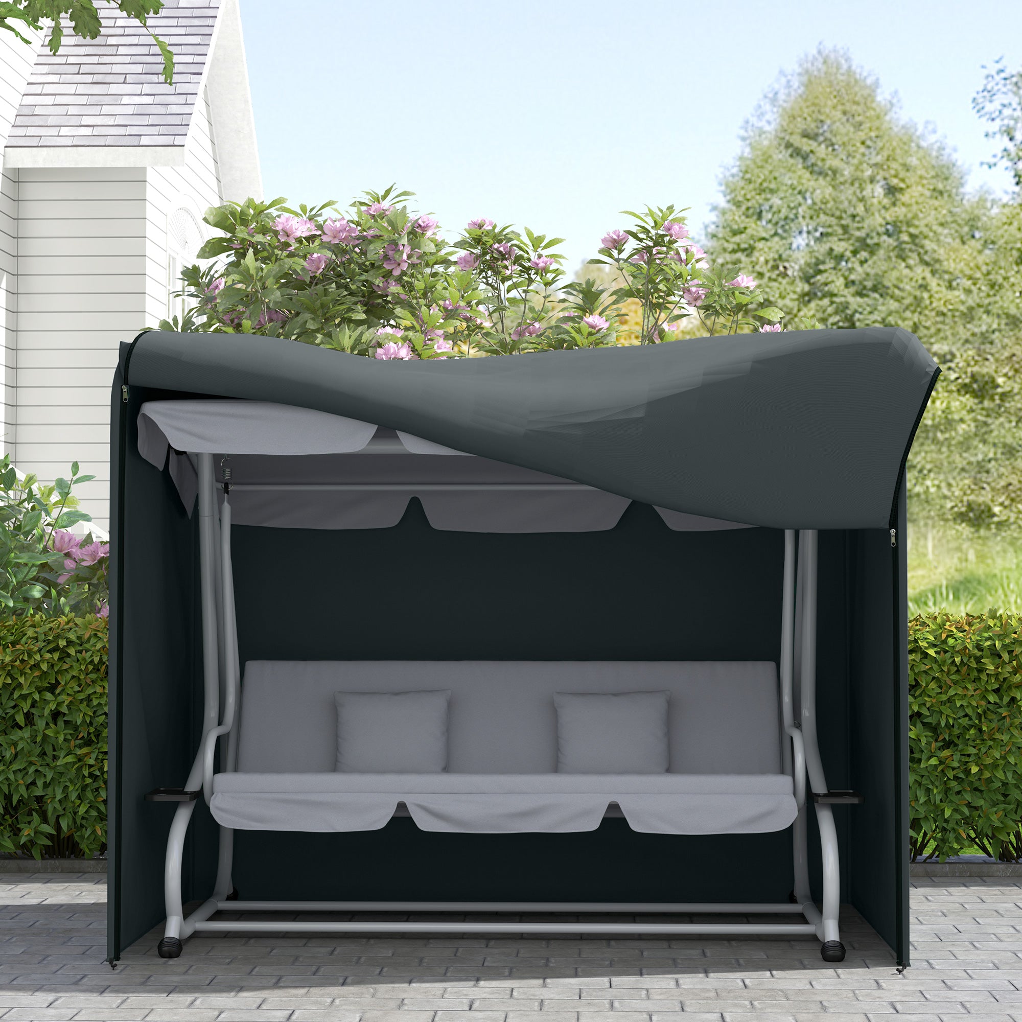 3-Seater Hollywood Swing Cover, Waterproof & Weatherproof Protective Cover for Garden Swing, Windproof & UV-Resistant, 420D Oxford Fabric, 220 x 125 x 172 cm, Gray