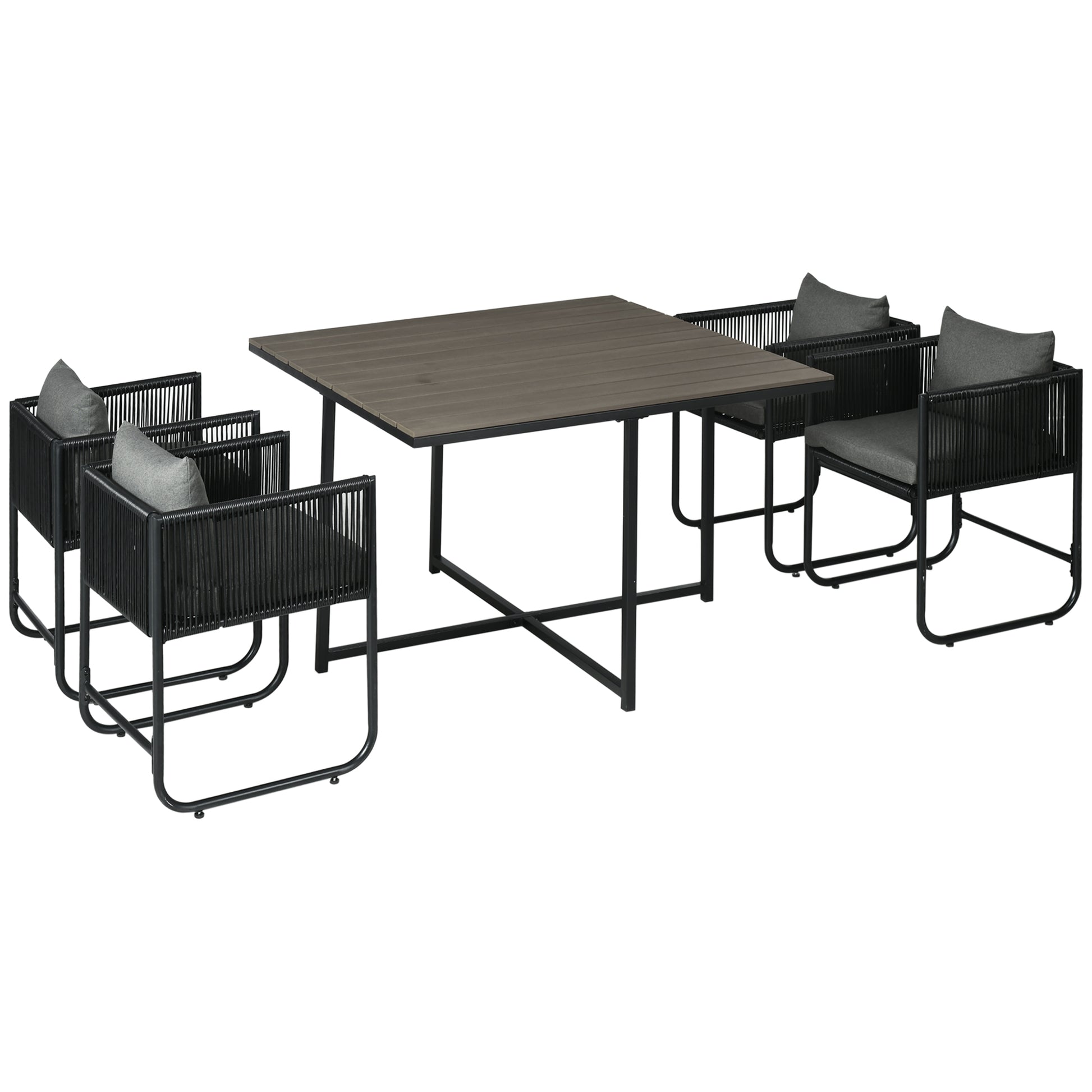 5-Piece Poly Rattan Garden Furniture Set Dining Table with 4 Chairs Dining Group Balcony Furniture Set Garden Seating Group for Balcony, Terrace Grey