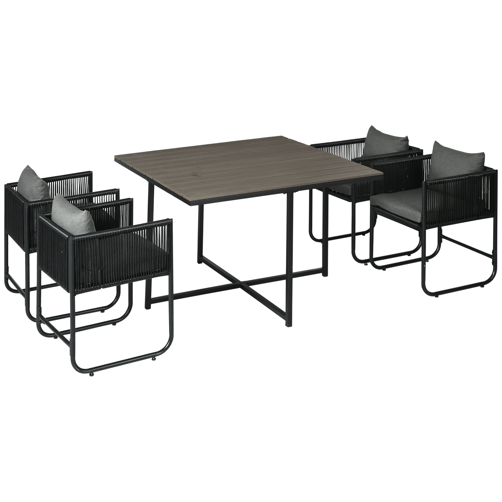5-Piece Poly Rattan Garden Furniture Set Dining Table with 4 Chairs Dining Group Balcony Furniture Set Garden Seating Group for Balcony, Terrace Grey