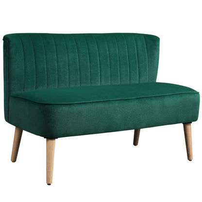 2-Seater Sofa — Compact Velvet-Look Loveseat for Living Room, Bedroom & Small Spaces, Dark Green (46.1 x 22.2 x 30.3 in)