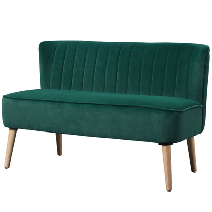 2-Seater Sofa — Compact Velvet-Look Loveseat for Living Room, Bedroom & Small Spaces, Dark Green (46.1 x 22.2 x 30.3 in)