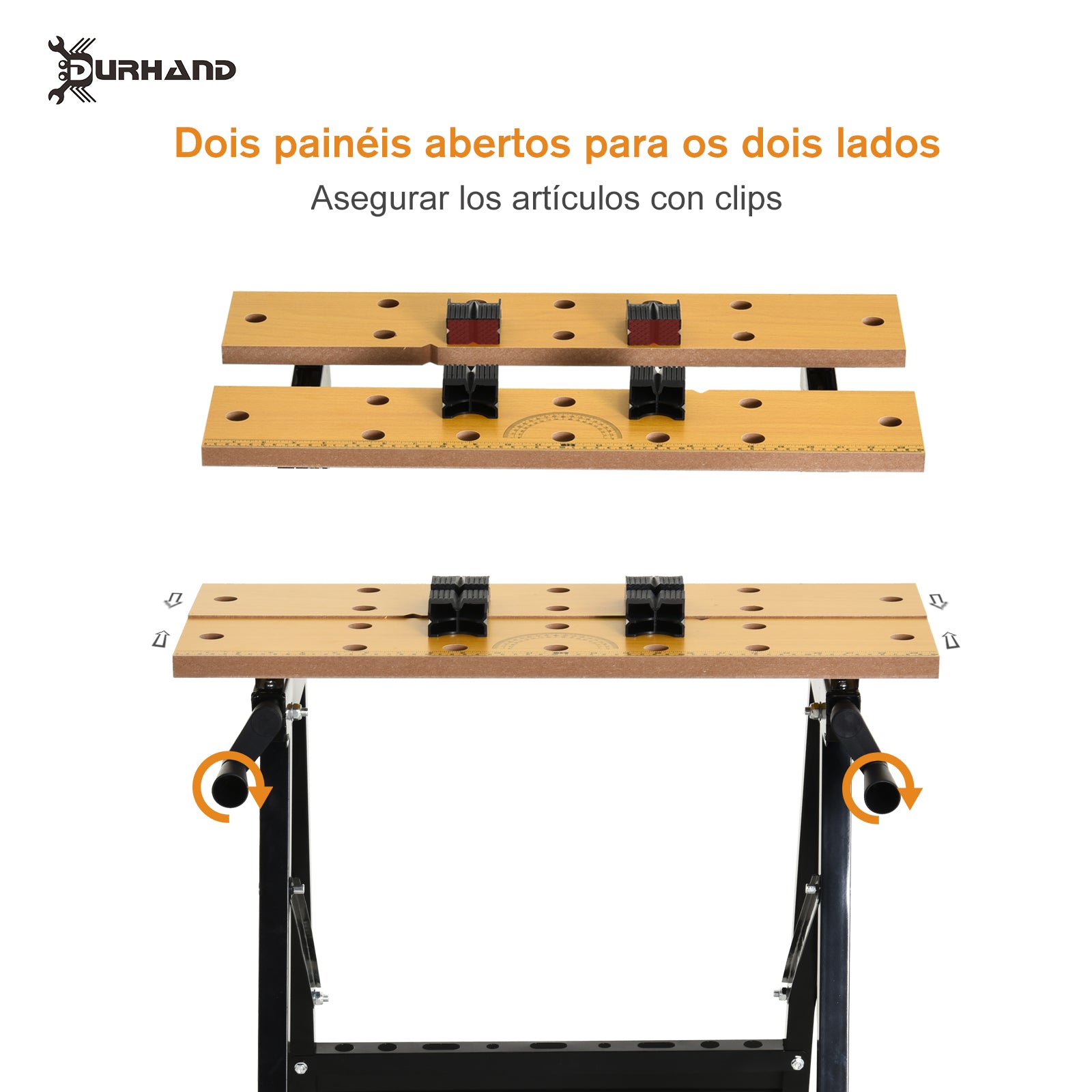 Folding Workbench Portable Work Table with 4 Clamps Holes for Saw Home Use Carpentry Iron MDF Supports 70 kg 56x62x75 cm Natural Black