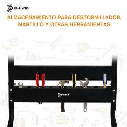 Folding Workbench Portable Work Table with 4 Clamps Holes for Saw Home Use Carpentry Iron MDF Supports 70 kg 56x62x75 cm Natural Black