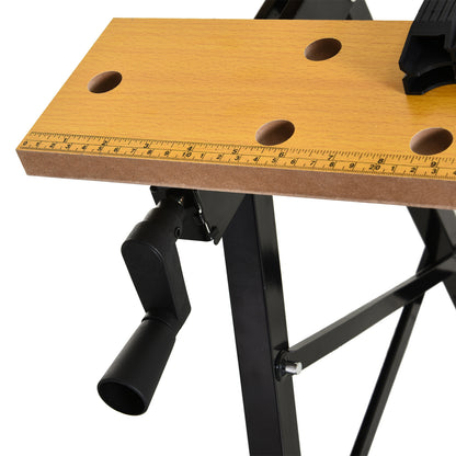 Folding Workbench Portable Work Table with 4 Clamps Holes for Saw Home Use Carpentry Iron MDF Supports 70 kg 56x62x75 cm Natural Black
