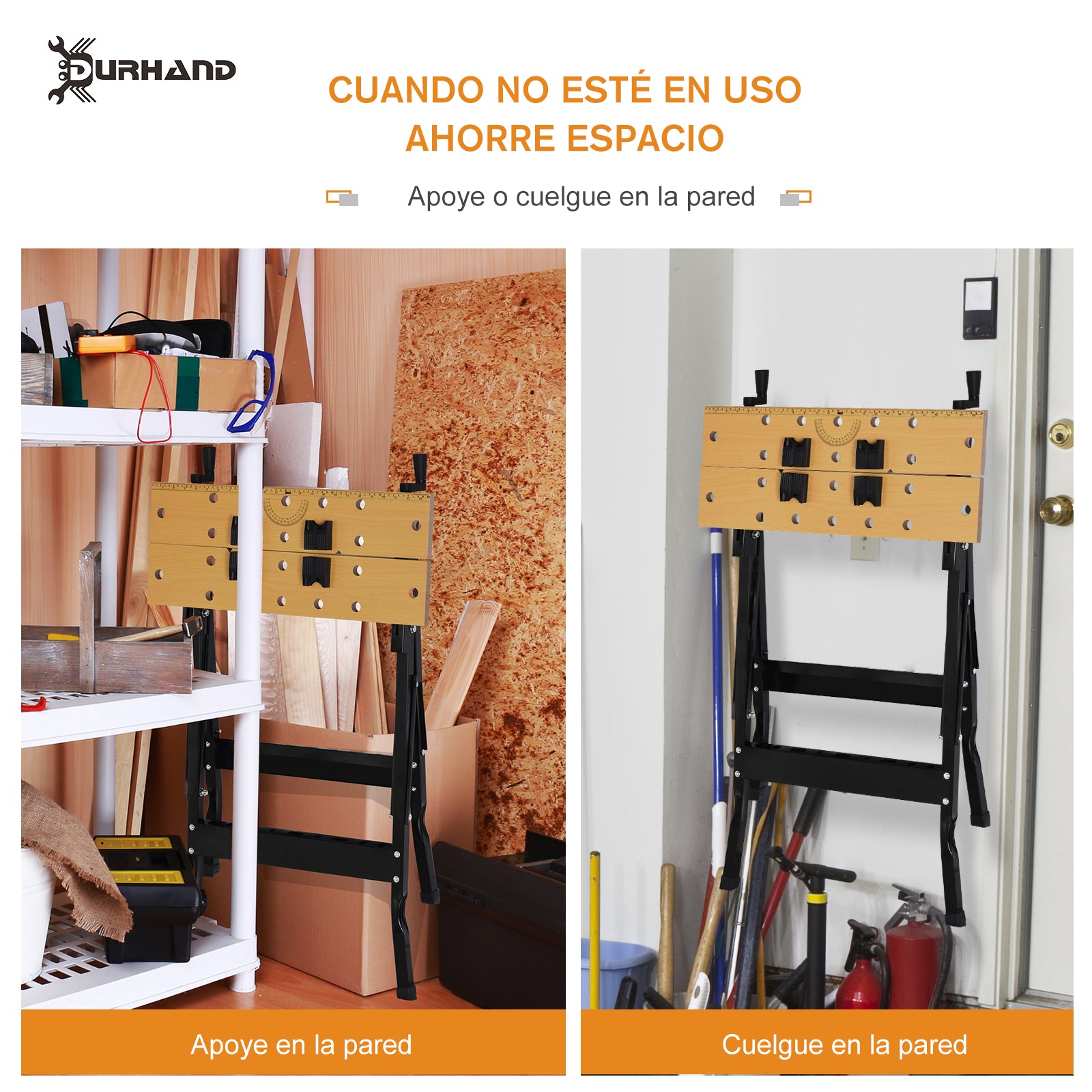 Folding Workbench Portable Work Table with 4 Clamps Holes for Saw Home Use Carpentry Iron MDF Supports 70 kg 56x62x75 cm Natural Black