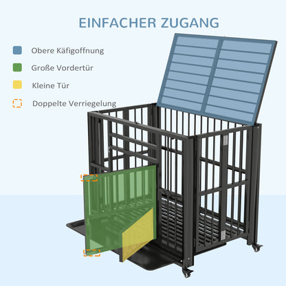 Dog Crate, Pet Cage, Foldable Dog House for Small and Medium Dogs, Dog Crate with Double Doors, Wheels, Steel, Black, 94 x 58 x 78 cm