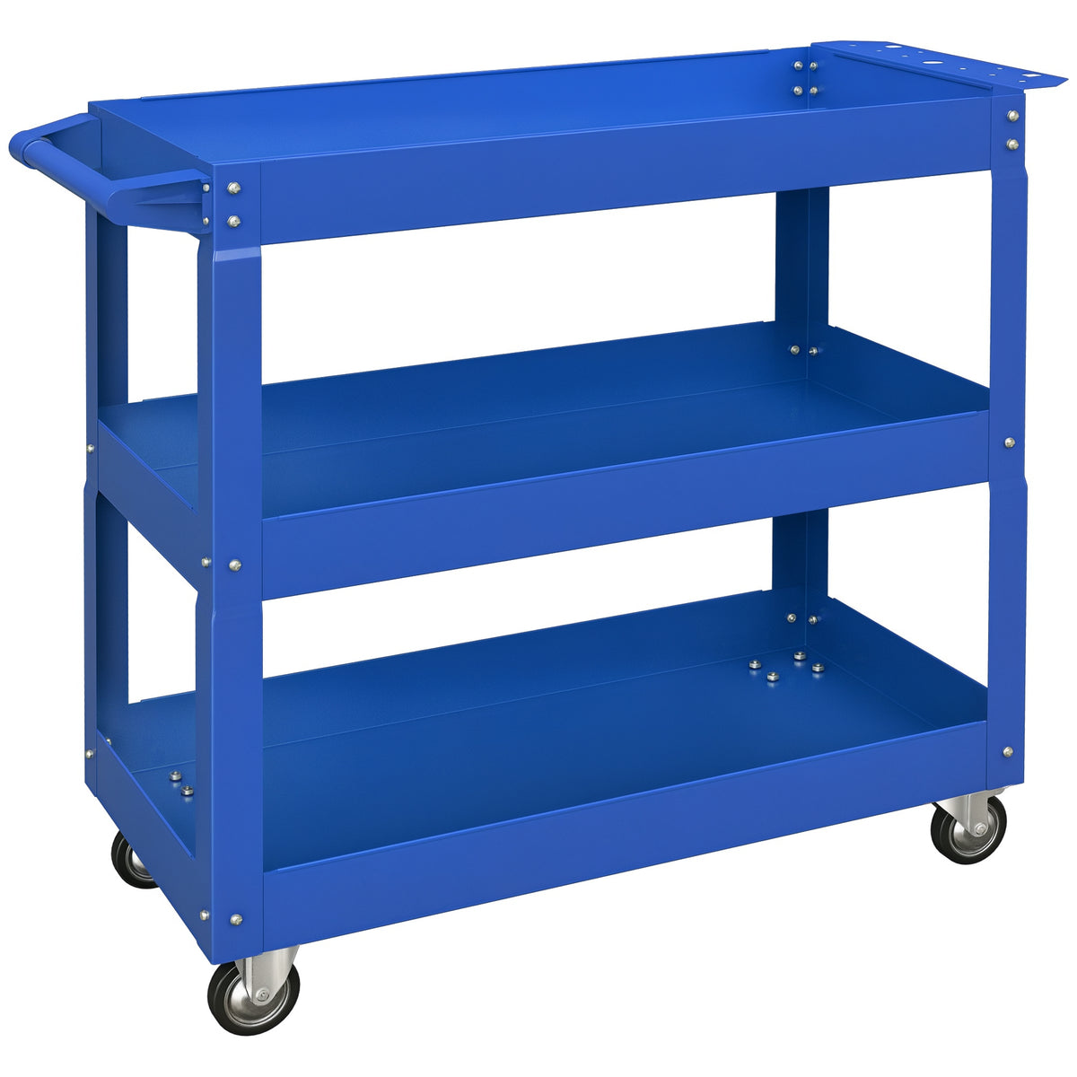 DURHAND Werkzeugwagen mit Rädern - Stählerner Werkstattwagen mit 3 Ablageschalen und Seitenhandgriff für Heimwerker und Garage - Tragfähigkeit 150 kg - 83x35,3x76 cm - Blau