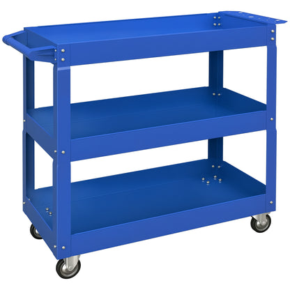 Tool Cart with Wheels Steel Workshop Cart with 3 Storage Shelves and Side Handle for Home Mechanic Garage Load 150 kg 83x35.3x76 cm Blue