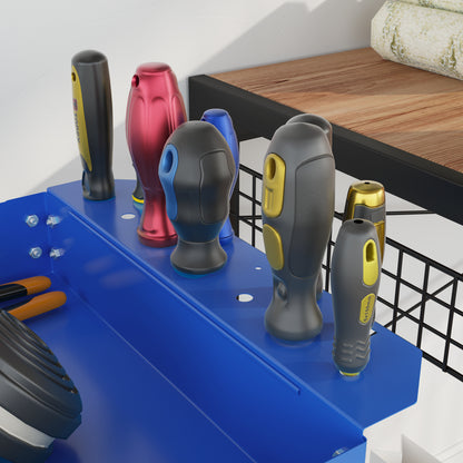 Tool Cart with Wheels Steel Workshop Cart with 3 Storage Shelves and Side Handle for Home Mechanic Garage Load 150 kg 83x35.3x76 cm Blue